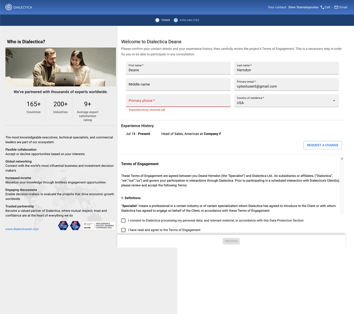 Old Terms of Engagement flow — single dense page